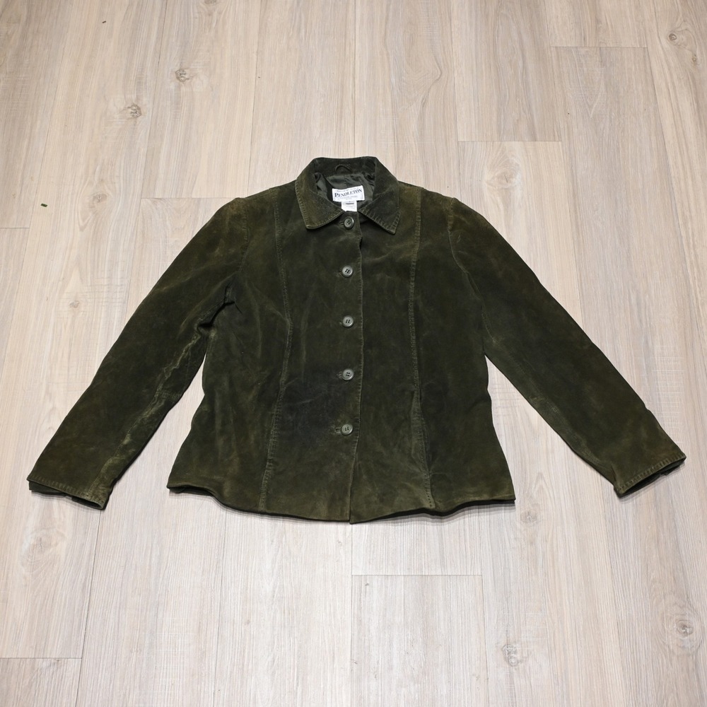 Pendleton Green Suede Leather Shirt Jacket Womens Petite Small Button Front